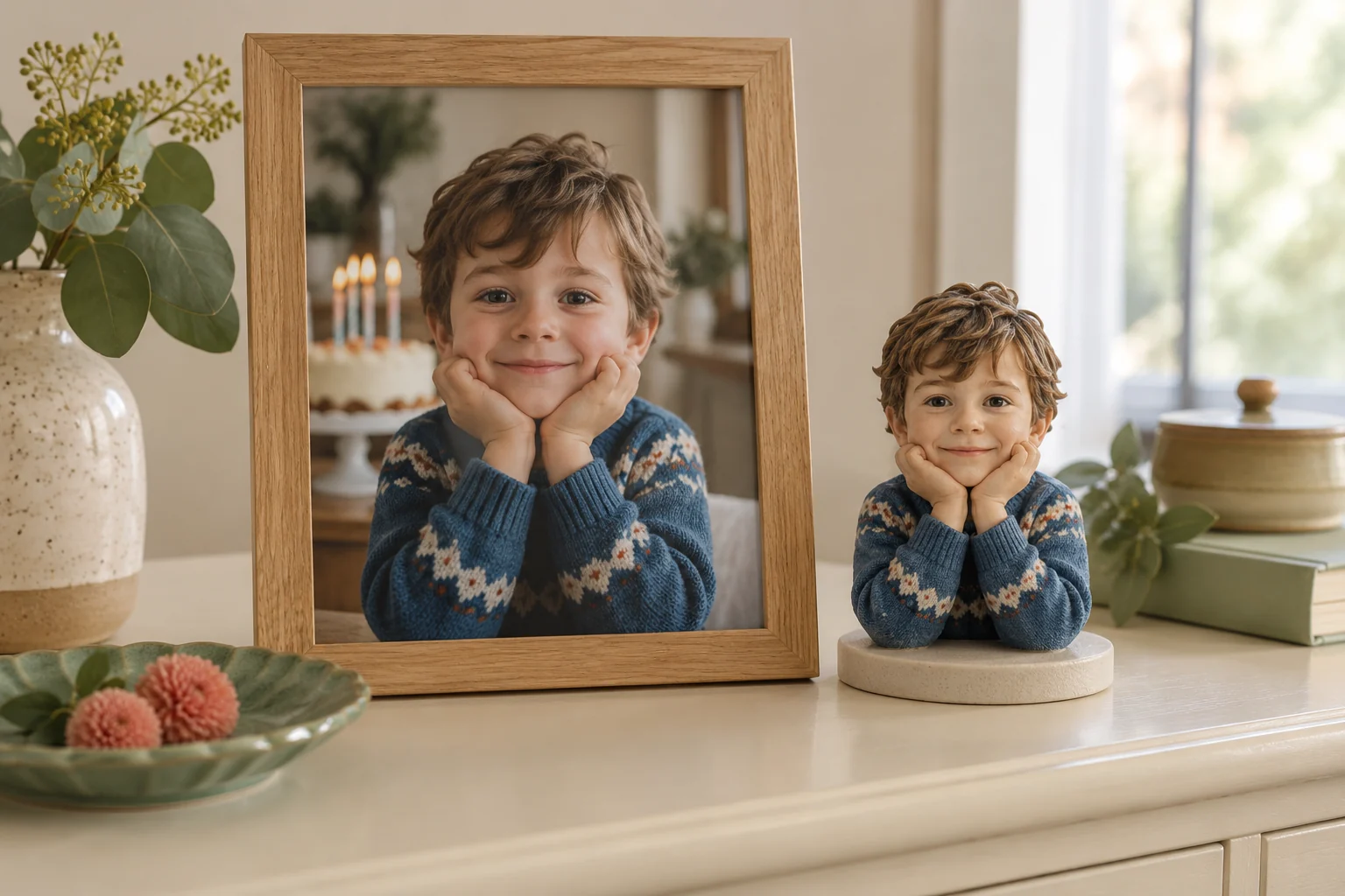 For someone’s day photo-to-figurine illustrative concept