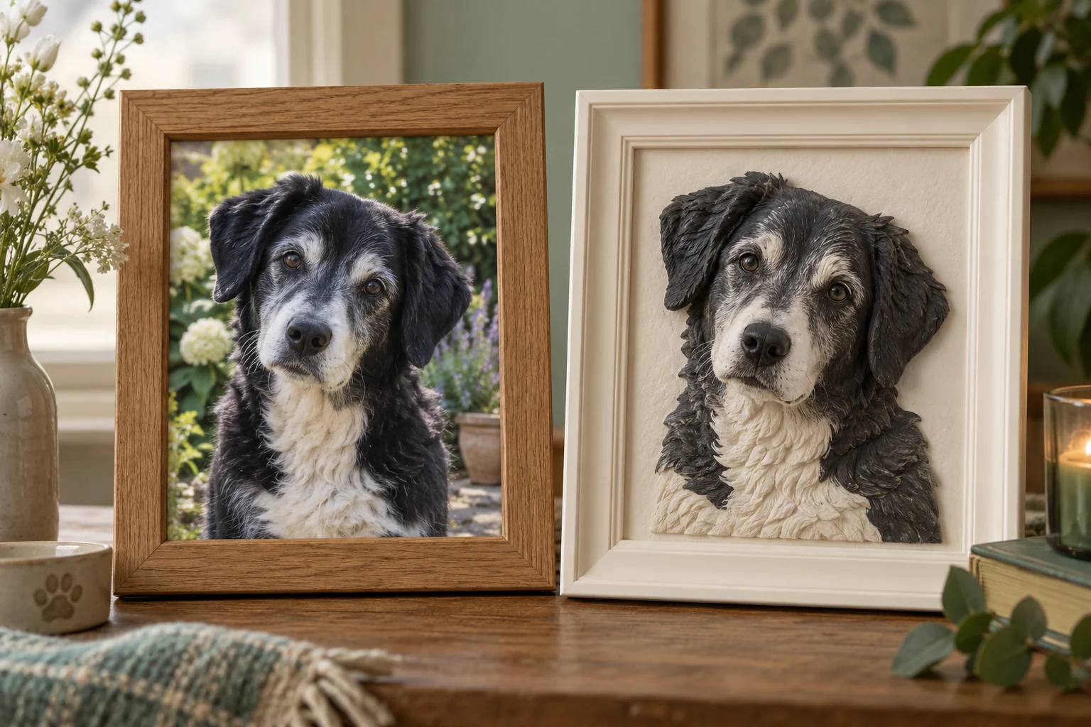 A companion remembered photo-to-figurine illustrative concept