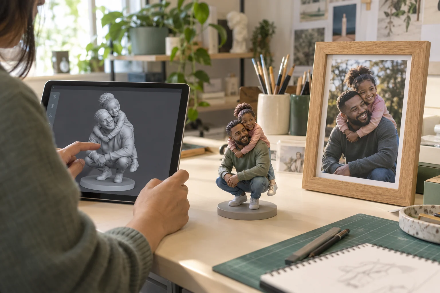 A digital 3D model preview is reviewed before printing