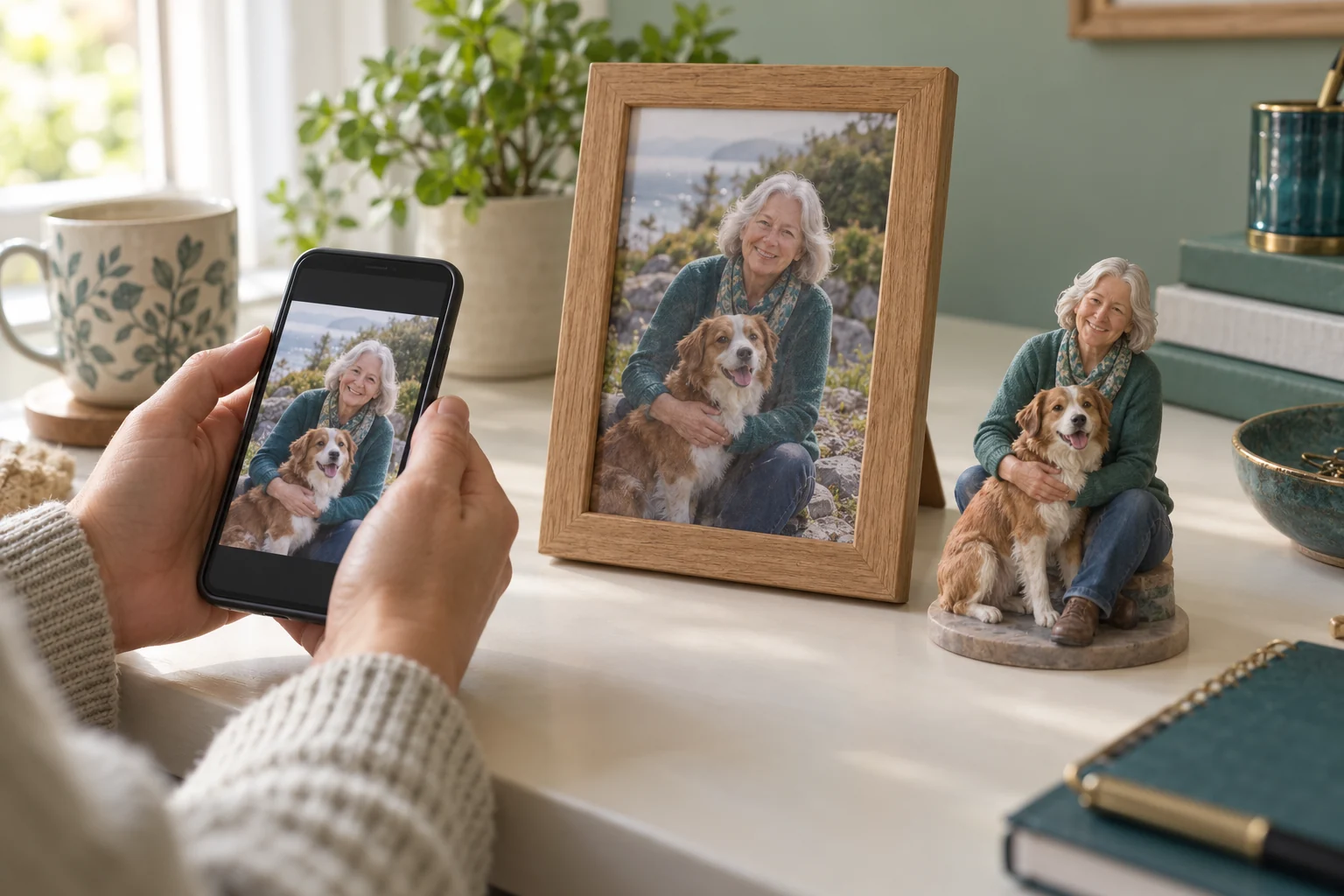 A framed reference photo is selected for a custom figure